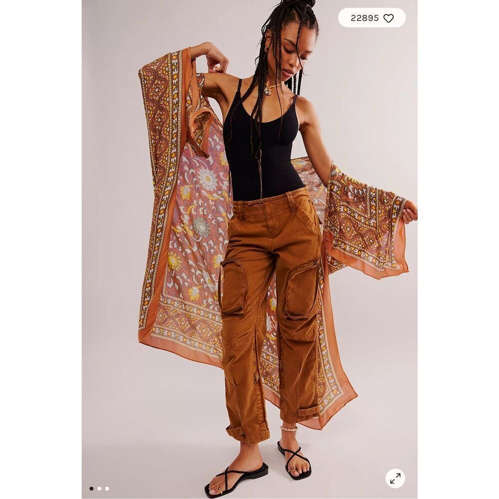 Free People magic dance border print duster kimono OS